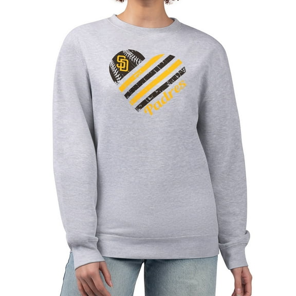 Women's G-III 4Her by Carl Banks Heather Gray San Diego Padres Heart Logo Fleece Pullover Sweatshirt