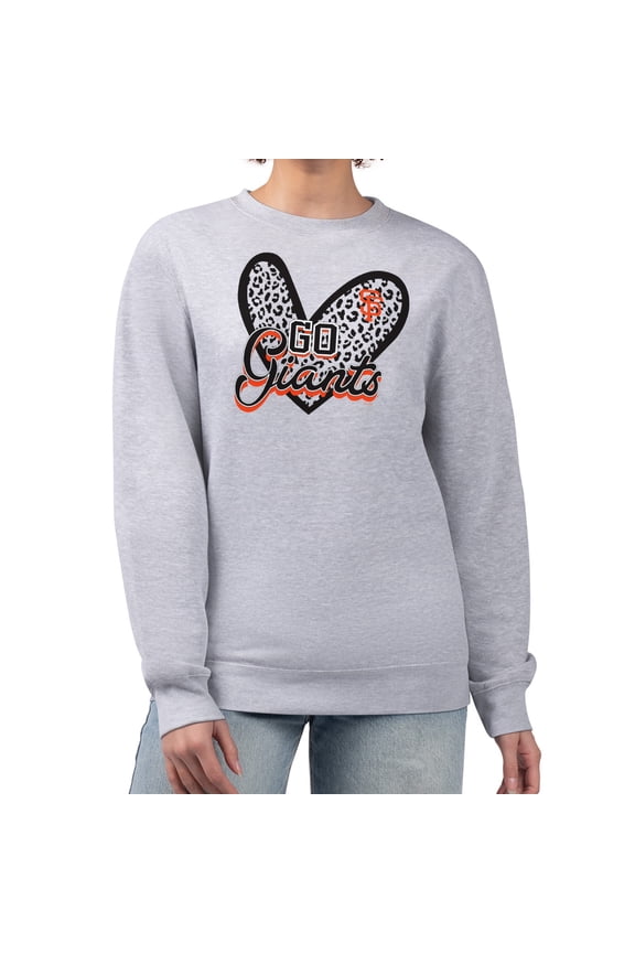 Women's G-III 4Her by Carl Banks Heather Gray San Francisco Giants Leopard Heart Pullover Sweatshirt