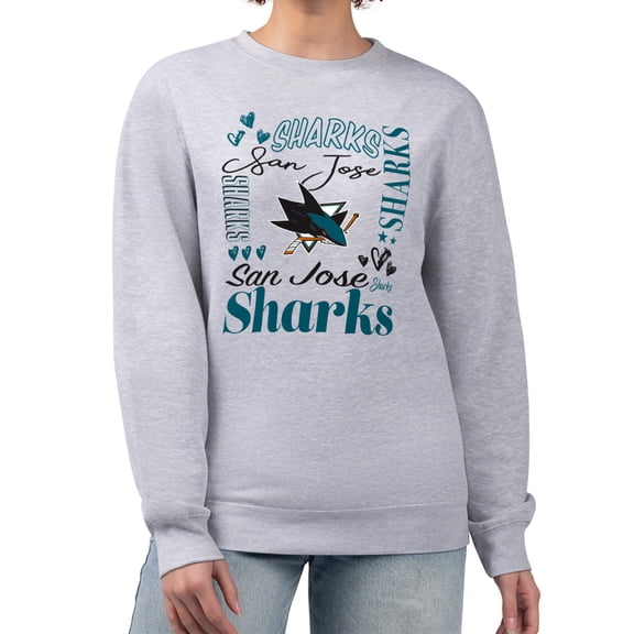 Women's G-III 4Her by Carl Banks Heather Gray San Jose Sharks Collage Graphic Fleece Long Sleeve Pullover Sweatshirt