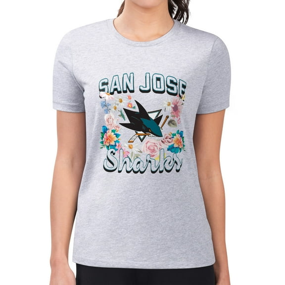 Women's G-III 4Her by Carl Banks Heather Gray San Jose Sharks Super-Slim Fit Lightweight Flower Logo T-Shirt