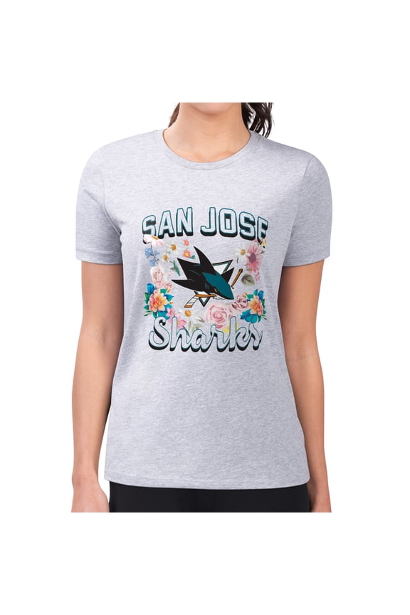 Women's G-III 4Her by Carl Banks Heather Gray San Jose Sharks Super-Slim Fit Lightweight Flower Logo T-Shirt