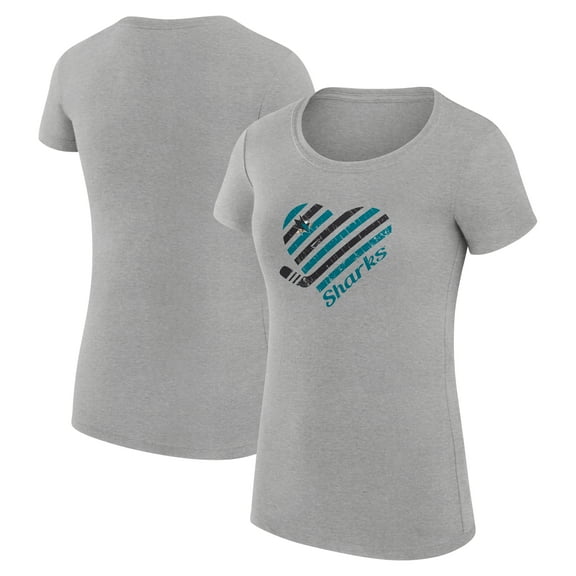 Women's G-III 4Her by Carl Banks Heather Gray San Jose Sharks Super-Slim Fit Lightweight Heart T-Shirt