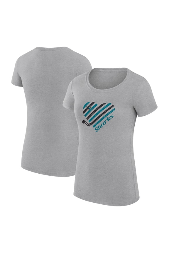 Women's G-III 4Her by Carl Banks Heather Gray San Jose Sharks Super-Slim Fit Lightweight Heart T-Shirt