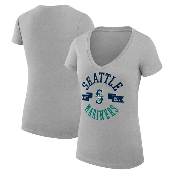 Women's G-III 4Her by Carl Banks Heather Gray Seattle Mariners Super-Slim Fit Lightweight City Graphic V-Neck T-Shirt