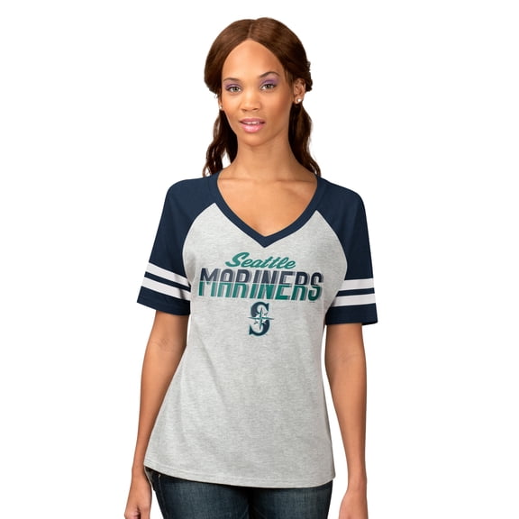 Women's G-III 4Her by Carl Banks Heather Gray Seattle Mariners Goal Line Raglan V-Neck T-Shirt