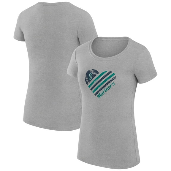 Women's G-III 4Her by Carl Banks  Heather Gray Seattle Mariners Super-Slim Fit Lightweight Heart Graphic T-Shirt