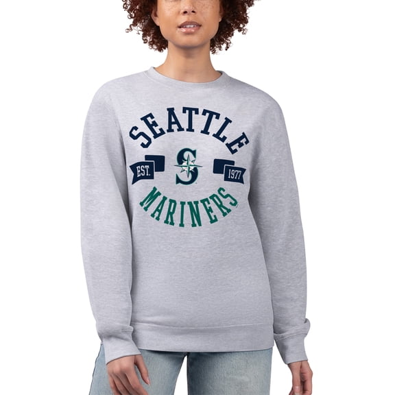 Women's G-III 4Her by Carl Banks Heather Gray Seattle Mariners Team Logo Fleece Pullover Sweatshirt