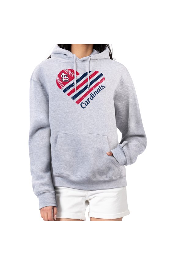 Women's G-III 4Her by Carl Banks Heather Gray St. Louis Cardinals Heart Fleece Pullover Hoodie