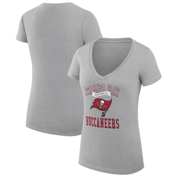 Women's G-III 4Her by Carl Banks Heather Gray Tampa Bay Buccaneers Super-Slim Fit Lightweight Team Logo Graphic V-Neck