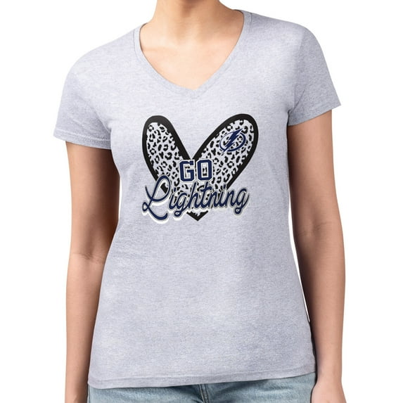 Women's G-III 4Her by Carl Banks Heather Gray Tampa Bay Lightning Super-Slim Fit Lightweight Animal Print Heart V-Neck