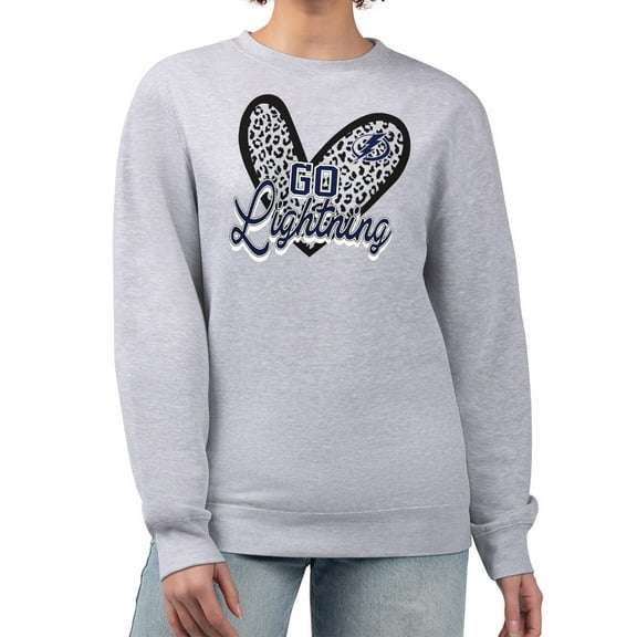 Women's G-III 4Her by Carl Banks Heather Gray Tampa Bay Lightning Animal Print Heart Fleece Pullover Sweatshirt