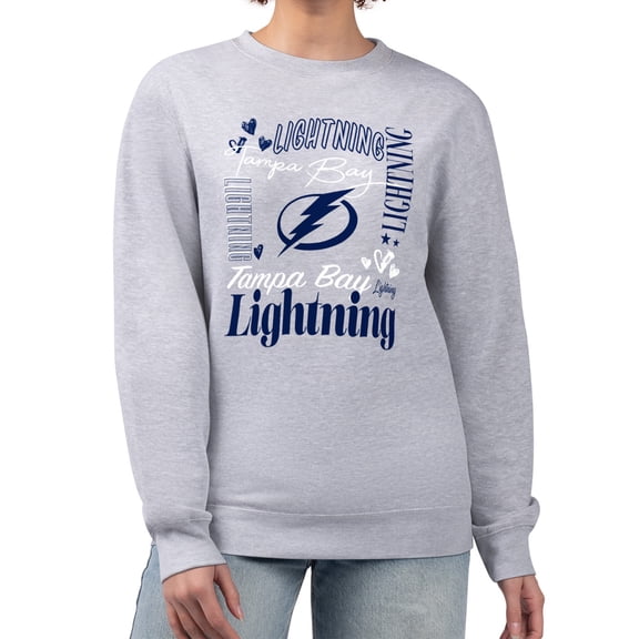 Women's G-III 4Her by Carl Banks Heather Gray Tampa Bay Lightning Collage Graphic Fleece Long Sleeve Pullover Sweatshirt