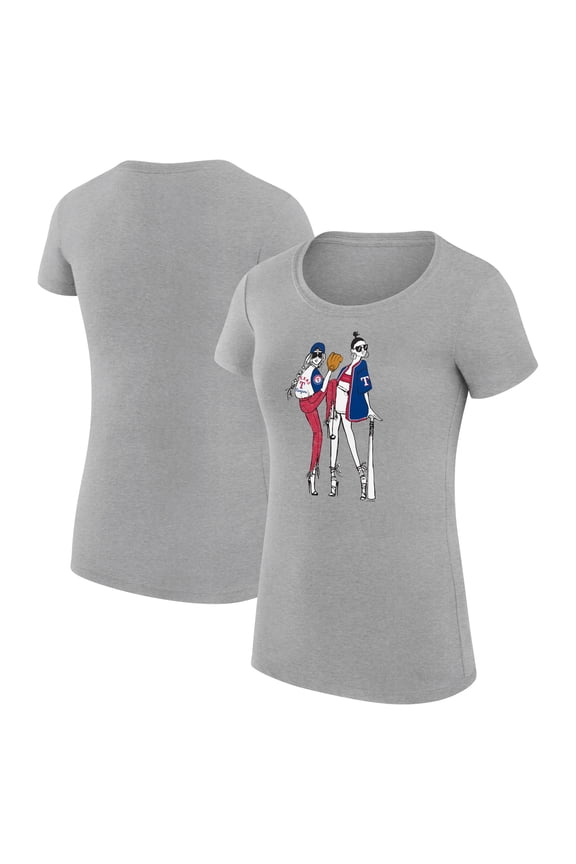 Women's G-III 4Her by Carl Banks Heather Gray Texas Rangers Super-Slim Fit Lightweight Baseball Girls T-Shirt