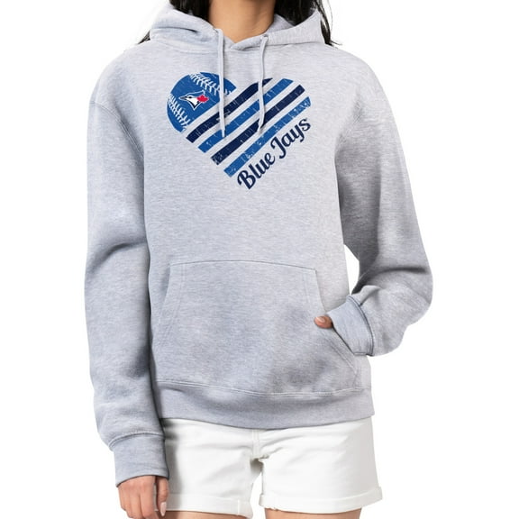 Women's G-III 4Her by Carl Banks Heather Gray Toronto Blue Jays Heart Fleece Pullover Hoodie