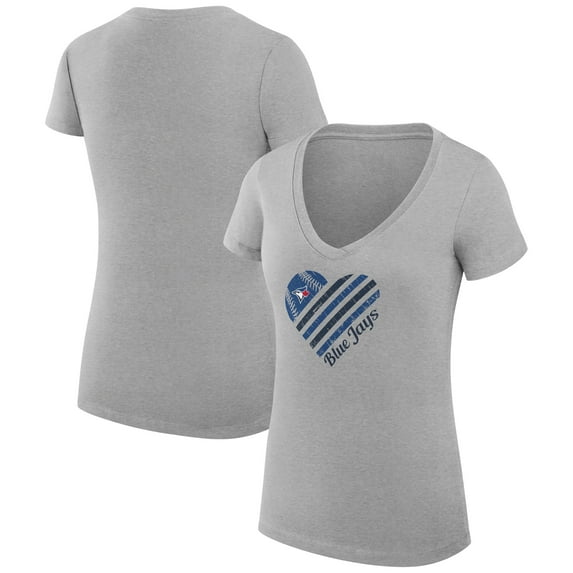 Women's G-III 4Her by Carl Banks Heather Gray Toronto Blue Jays Heart V-Neck Fitted T-Shirt