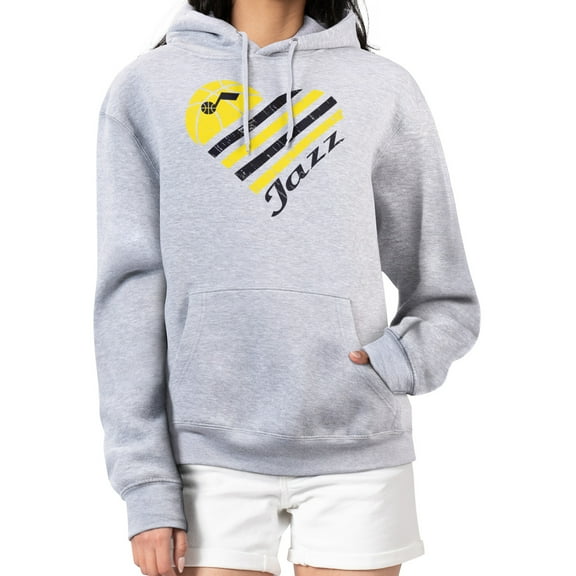 Women's G-III 4Her by Carl Banks Heather Gray Utah Jazz Heart Pullover Hoodie