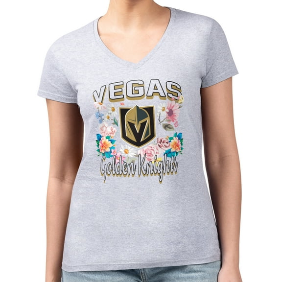 Women's G-III 4Her by Carl Banks Heather Gray Vegas Golden Knights Super-Slim Fit Lightweight Flower Logo V-Neck T-Shirt