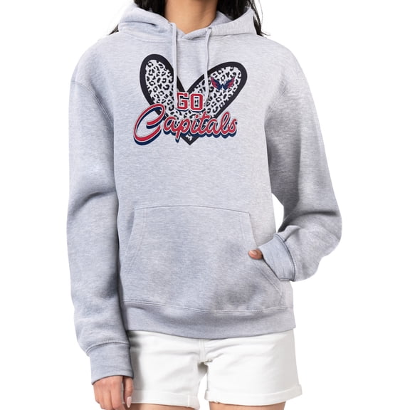 Women's G-III 4Her by Carl Banks Heather Gray Washington Capitals Animal Print Heart Fleece Pullover Hoodie
