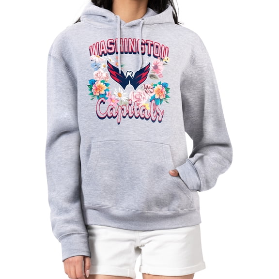 Women's G-III 4Her by Carl Banks Heather Gray Washington Capitals Flower Logo Pullover Hoodie