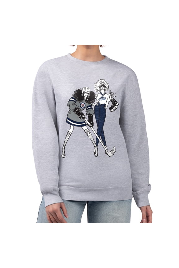 Women's G-III 4Her by Carl Banks Heather Gray Winnipeg Jets Hockey Girls Team Graphic Fleece Pullover Sweatshirt