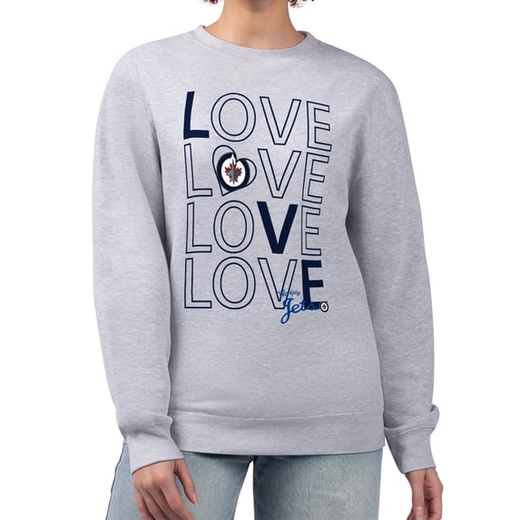 Women's G-III 4Her by Carl Banks Heather Gray Winnipeg Jets Lots Of Love Team Logo Graphic Pullover Sweatshirt