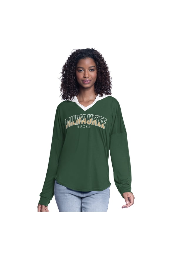 Women's G-III 4Her by Carl Banks Hunter Green Milwaukee Bucks Bench Player Oversized Long Sleeve Hooded Top
