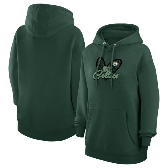 Women's G-III 4Her by Carl Banks Kelly Green Boston Celtics Leopard Heart Graphic Fleece Pullover Hoodie