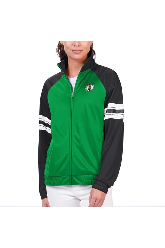 Women's G-III 4Her by Carl Banks Kelly Green Boston Celtics Main Player Raglan Rhinestone Full-Zip Track Jacket