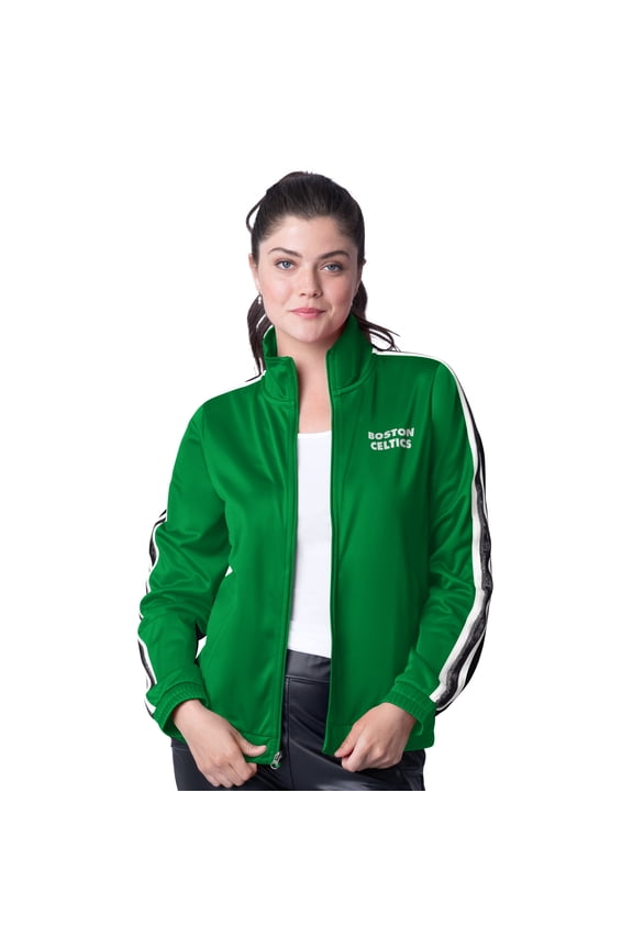 Women's G-III 4Her by Carl Banks Kelly Green/Gray Boston Celtics Rebel Sequin Bling Full-Zip Track Jacket