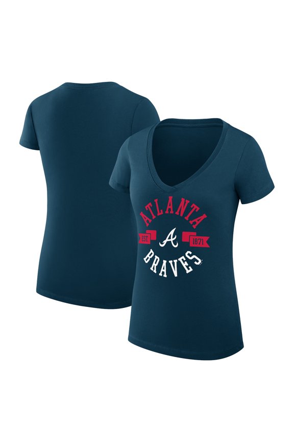 Women's G-III 4Her by Carl Banks Navy Atlanta Braves Super-Slim Fit Lightweight City Graphic V-Neck T-Shirt