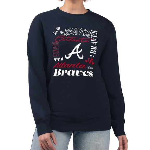 Women's G-III 4Her by Carl Banks Navy Atlanta Braves Collage Team Graphic Fleece Pullover Hoodie