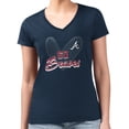 thumbnail image 1 of Women's G-III 4Her by Carl Banks Navy Atlanta Braves Super-Slim Fit Lightweight Leopard Heart V-Neck T-Shirt, 1 of 3