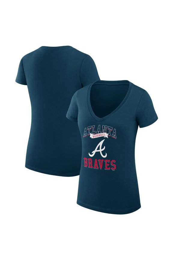 Women's G-III 4Her by Carl Banks Navy Atlanta Braves Super-Slim Fit Lightweight Team Logo Graphic V-Neck T-Shirt