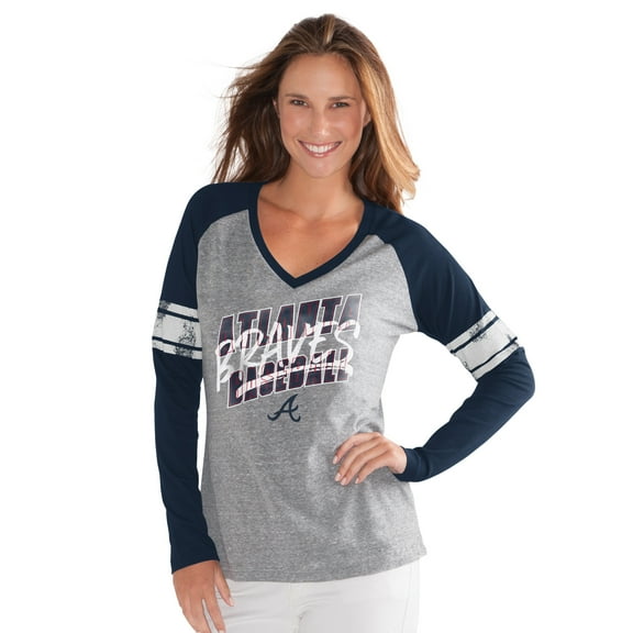 Women's-G-III 4Her by Carl Banks  Navy Atlanta Braves The Franchise Tri-Blend Raglan V-Neck Long Sleeve T-Shirt
