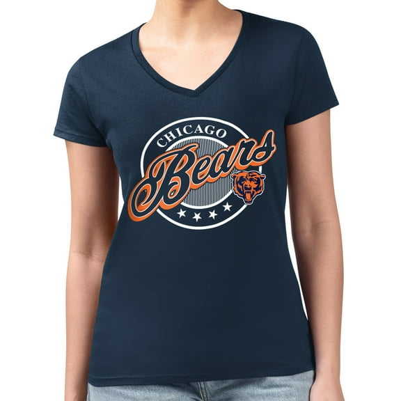 Women's G-III 4Her by Carl Banks Navy Chicago Bears Super-Slim Fit Lightweight Pinstripe Circle V-Neck T-Shirt