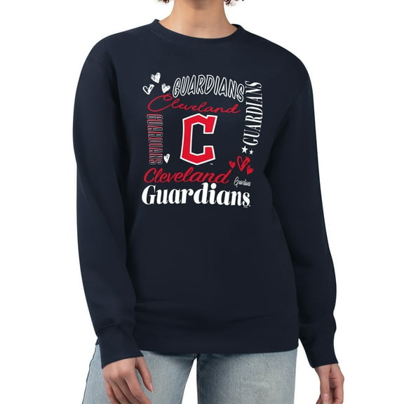 Women's G-III 4Her by Carl Banks Navy Cleveland Guardians Collage Team Graphic Fleece Pullover Hoodie
