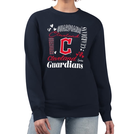 Women's G-III 4Her by Carl Banks Navy Cleveland Guardians Collage Team Graphic Fleece Pullover Hoodie