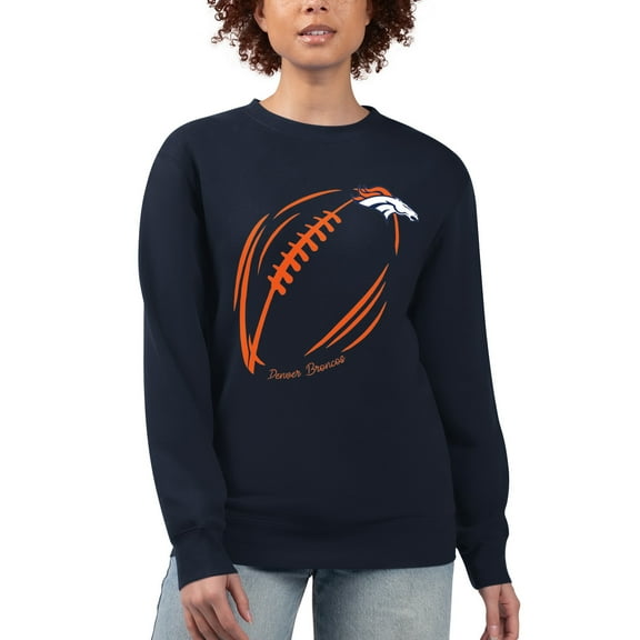 Women's G-III 4Her by Carl Banks Navy Denver Broncos Football Logo Graphic Fleece Tri-Blend Pullover Sweatshirt