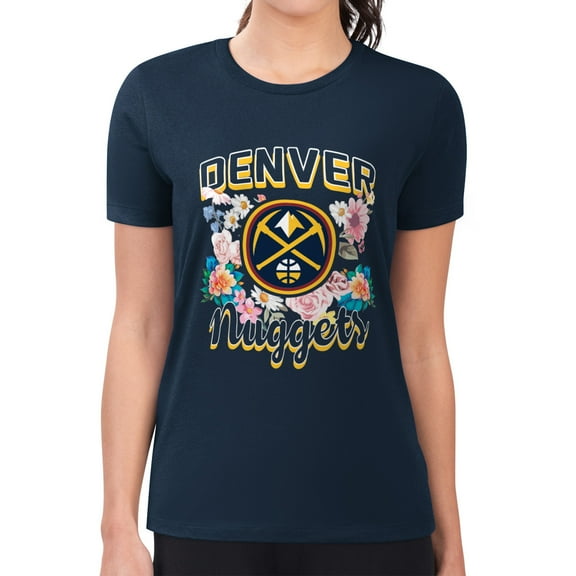 Women's G-III 4Her by Carl Banks Navy Denver Nuggets Super-Slim Fit Lightweight Flowers Team Logo Graphic T-Shirt