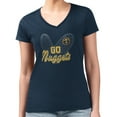 thumbnail image 1 of Women's G-III 4Her by Carl Banks Navy Denver Nuggets Super-Slim Fit Lightweight Leopard Heart V-Neck T-Shirt, 1 of 2