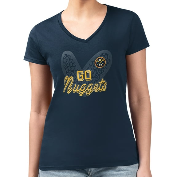 Women's G-III 4Her by Carl Banks Navy Denver Nuggets Super-Slim Fit Lightweight Leopard Heart V-Neck T-Shirt