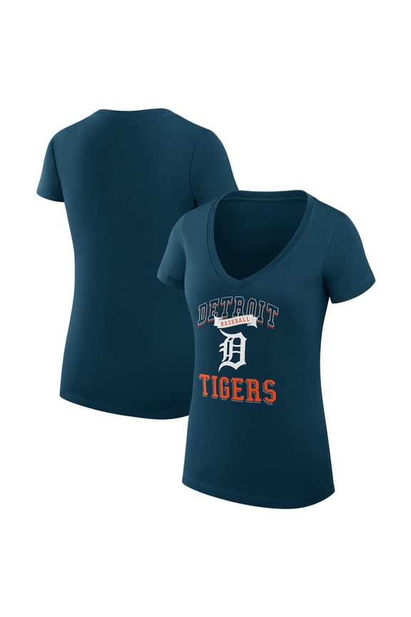 Women's G-III 4Her by Carl Banks Navy Detroit Tigers Super-Slim Fit Lightweight Team Logo Graphic V-Neck T-Shirt