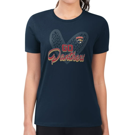 Women's G-III 4Her by Carl Banks  Navy Florida Panthers Super-Slim Fit Lightweight Animal Print Heart T-Shirt