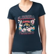 Women's G-III 4Her by Carl Banks Navy Florida Panthers Flower Logo Fitted V-Neck T-Shirt