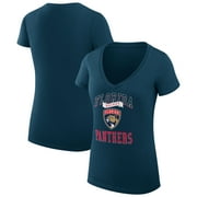 Women's G-III 4Her by Carl Banks Navy Florida Panthers Team Logo Graphic V-Neck Fitted T-Shirt