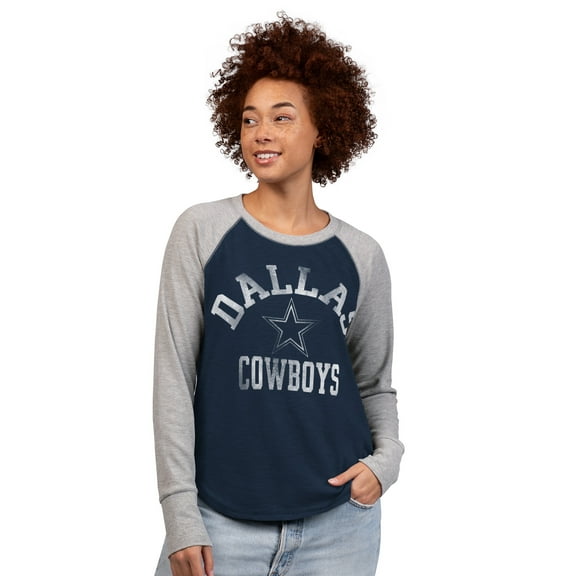Women's G-III 4Her by Carl Banks Navy/Gray Dallas Cowboys Waffle Knit Raglan Long-Sleeve T-Shirt
