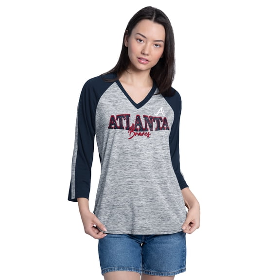 Women's G-III 4Her by Carl Banks Navy/Grey Atlanta Braves Speed Training 3/4-Sleeve V-Neck T-Shirt