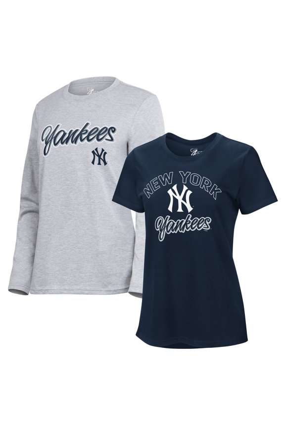 Women's G-III 4Her by Carl Banks Navy/Heather Gray New York Yankees Short-Sleeve and Long-Sleeve T-Shirt Combo Pack