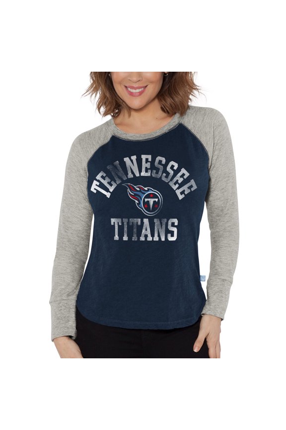 Women's G-III 4Her by Carl Banks Navy/Heather Gray Tennessee Titans Waffle Knit Raglan Long Sleeve T-Shirt