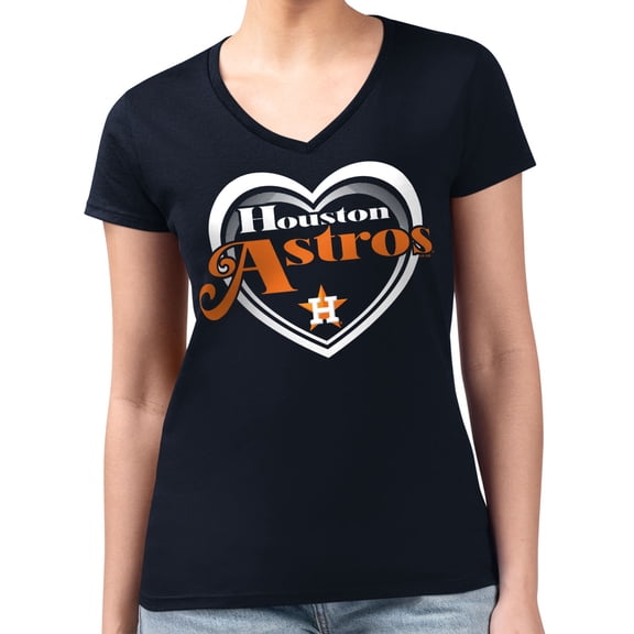 Women's G-III 4Her by Carl Banks Navy Houston Astros Super-Slim Fit Lightweight Double Heart V-Neck T-Shirt